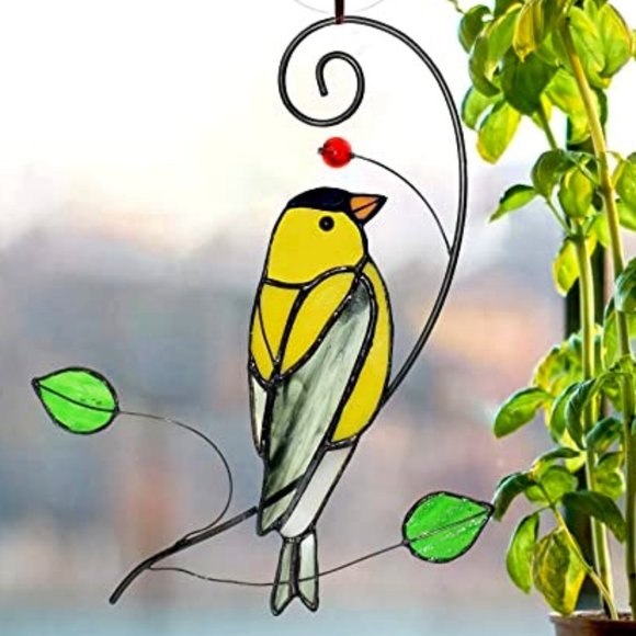 Goldfinch Bird Stained Glass Window Hangings Bird Suncatcher for Window New - Picture 1 of 6